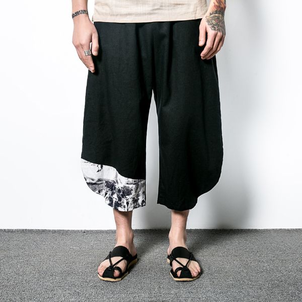new men's wide crotch harem pants loose large casual cropped trousers wide-legged bloomers chinese style flaxen baggy men pants, Black
new men's wide crotch harem pants loose large casual cropped trousers wide-legged bloomers chinese style flaxen baggy men pants, Black