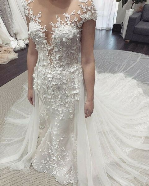 2020 romantic arabic muslim wedding dresses mermaid lace boho appliques wedding dress court train princess sheer neck bride dress, White
2020 romantic arabic muslim wedding dresses mermaid lace boho appliques wedding dress court train princess sheer neck bride dress, White