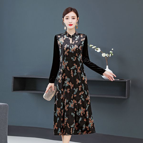 chinese style elegant long sleeve floral velvet dresses elegant midi casual robes evening night club party dress woman ta1121, Black;gray
chinese style elegant long sleeve floral velvet dresses elegant midi casual robes evening night club party dress woman ta1121, Black;gray