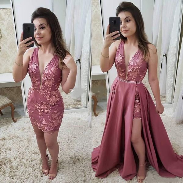 fashion blush lace prom dresses with detachable skit sheer plunging neck evening gowns floor length plus size formal dress, Black
fashion blush lace prom dresses with detachable skit sheer plunging neck evening gowns floor length plus size formal dress, Black