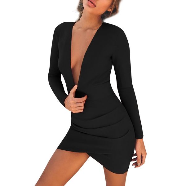 2019 new arrival women's casual solid long sleeve short party dress 12.24, Black;gray
2019 new arrival women's casual solid long sleeve short party dress 12.24, Black;gray
