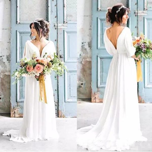 Sexy V-Neck Backless Greek Wedding Dresses 2019 Bohemian Beach Bride Dresses Robe de Mariage Custom Made Country Wedding Dresses
Sexy V-Neck Backless Greek Wedding Dresses 2019 Bohemian Beach Bride Dresses Robe de Mariage Custom Made Country Wedding Dresses