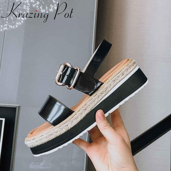 krazing pot 2020 summer limited design genuine leather peep round toe med heels straw wedges buckle straps fashion sandals l66, Black
krazing pot 2020 summer limited design genuine leather peep round toe med heels straw wedges buckle straps fashion sandals l66, Black