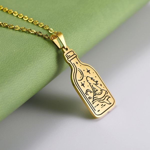 lemegeton bottle cup aircraft pendant necklace stainless steel necklace carved mermaid wolf sun moon scenery bijoux, Silver
lemegeton bottle cup aircraft pendant necklace stainless steel necklace carved mermaid wolf sun moon scenery bijoux, Silver