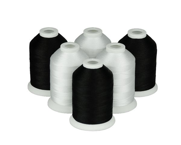 simthread polyester embroidery machine thread 120d/2 40wt white or black - 1000m/spool, 6 spools/kit, Black;white
simthread polyester embroidery machine thread 120d/2 40wt white or black - 1000m/spool, 6 spools/kit, Black;white