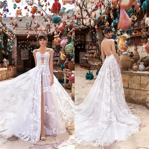 2020 floral wedding dress bateau appliqued lace sleeveless court train bridal dress illusion backless custom made robes de mariée, White
2020 floral wedding dress bateau appliqued lace sleeveless court train bridal dress illusion backless custom made robes de mariée, White