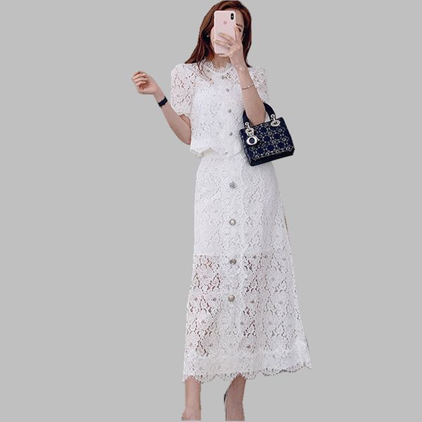 hamaliel vintage summer white single-breasted hollow out shirt lace 2 pcs suits women elegant high waist long party skirts set
hamaliel vintage summer white single-breasted hollow out shirt lace 2 pcs suits women elegant high waist long party skirts set