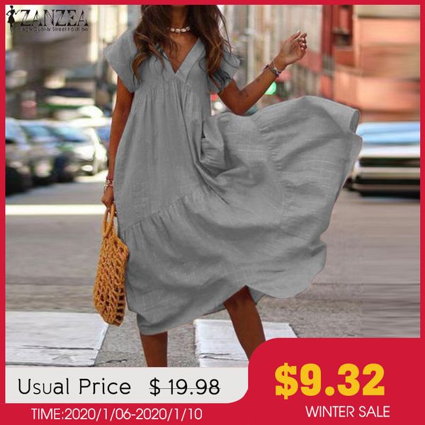 fashion tunic midi dress women's summer sundress zanzea 2019 v neck asymmetrical vestidos female plus size ruffle robe, Black;gray
fashion tunic midi dress women's summer sundress zanzea 2019 v neck asymmetrical vestidos female plus size ruffle robe, Black;gray