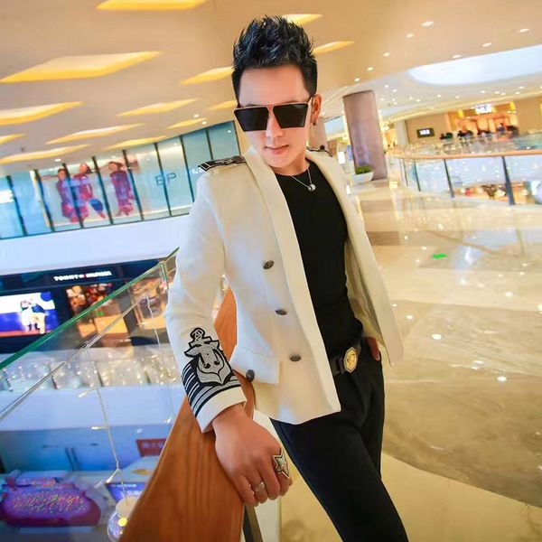 luxury white fashionable small suit epaulettes embroidery men slim casual personality han suit jacket groomsman male party groo, White;black
luxury white fashionable small suit epaulettes embroidery men slim casual personality han suit jacket groomsman male party groo, White;black