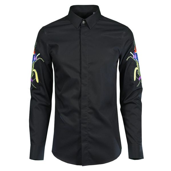 100% cotton men shirt luxury flower embroidered long sleeve mens dress shirt camisa masculina mens shirts casual slim fit, White;black
100% cotton men shirt luxury flower embroidered long sleeve mens dress shirt camisa masculina mens shirts casual slim fit, White;black