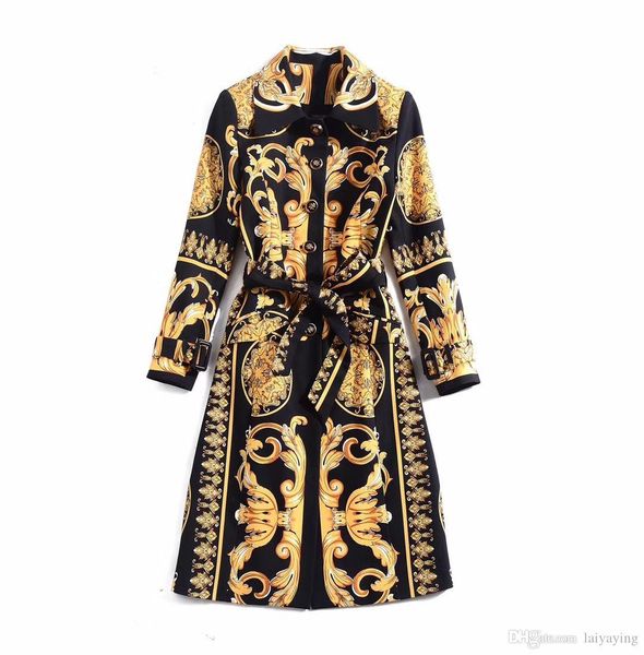 european and american women's 2019 winter clothing new long sleeve fine button vintage print trench coat, Tan;black
european and american women's 2019 winter clothing new long sleeve fine button vintage print trench coat, Tan;black