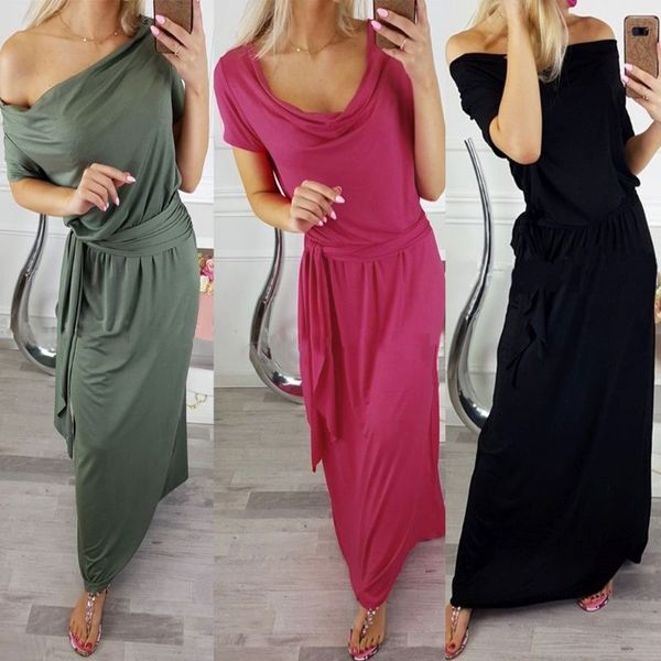 2019 women ladies off shoulder tunic belted maxi summer holiday beach party dress, Black;gray
2019 women ladies off shoulder tunic belted maxi summer holiday beach party dress, Black;gray