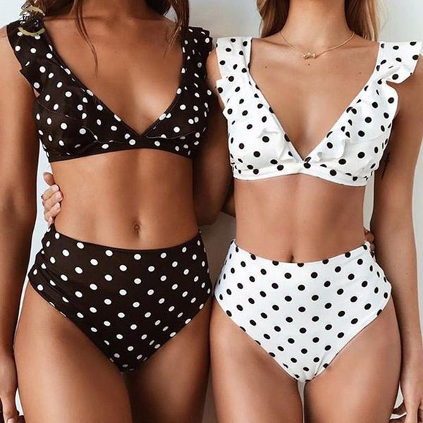 high waist bikini set bathing suit swimsuit women polka dot ruffle swimwear mujer biquini bikinis 2019 swimming suit, White;black
high waist bikini set bathing suit swimsuit women polka dot ruffle swimwear mujer biquini bikinis 2019 swimming suit, White;black