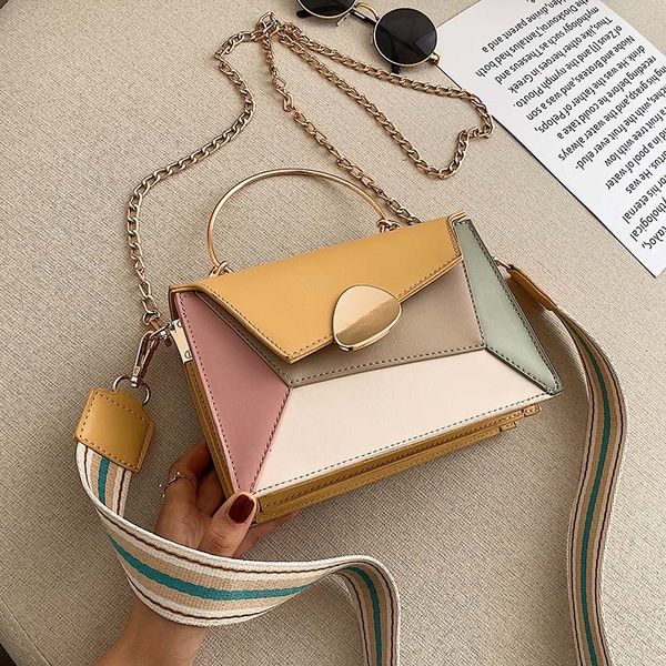 contrast color pu leather crossbody bags for women 2020 chain handbags with metal handle shoulder messenger bag small totes y200623
contrast color pu leather crossbody bags for women 2020 chain handbags with metal handle shoulder messenger bag small totes y200623