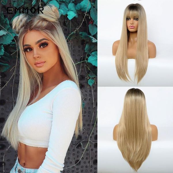 emmor black root ombre light golden blonde straight synthetic hair wigs with bangs high temperature cosplay daily wig for women
emmor black root ombre light golden blonde straight synthetic hair wigs with bangs high temperature cosplay daily wig for women