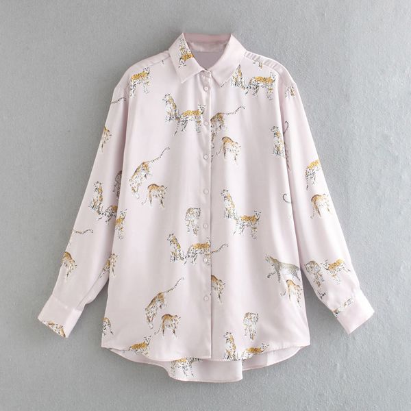 women's blouses & shirts elina turn down collar women fashion silk satin textured elegant panther printed female ladies, White 
women's blouses & shirts elina turn down collar women fashion silk satin textured elegant panther printed female ladies, White