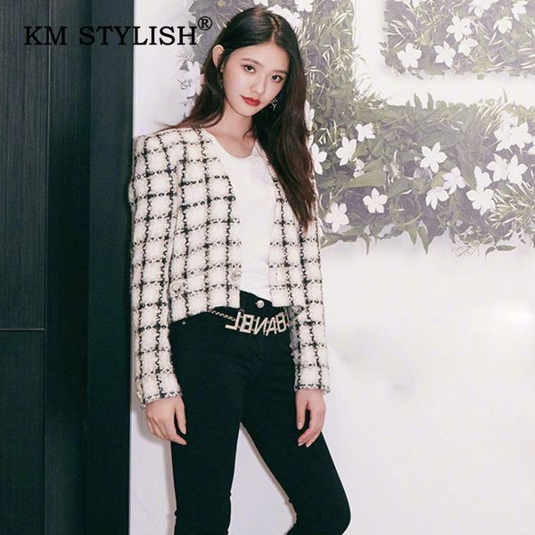 km stylish 2019 autumn new women long-sleeve elegant coat v-neck black white plaid fashion jacket female slim button outwear top, Black;brown
km stylish 2019 autumn new women long-sleeve elegant coat v-neck black white plaid fashion jacket female slim button outwear top, Black;brown