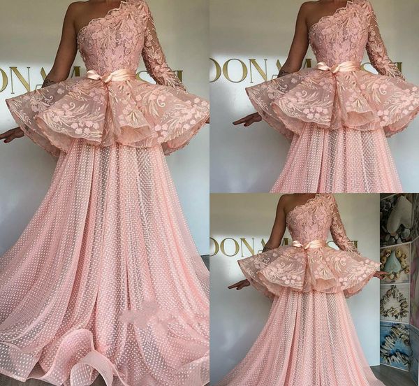 pink prom dresses one shoulder lace appliques long sleeve tiered skirts sweep train mermaid evenng dress custom made formal party gowns, Black
pink prom dresses one shoulder lace appliques long sleeve tiered skirts sweep train mermaid evenng dress custom made formal party gowns, Black