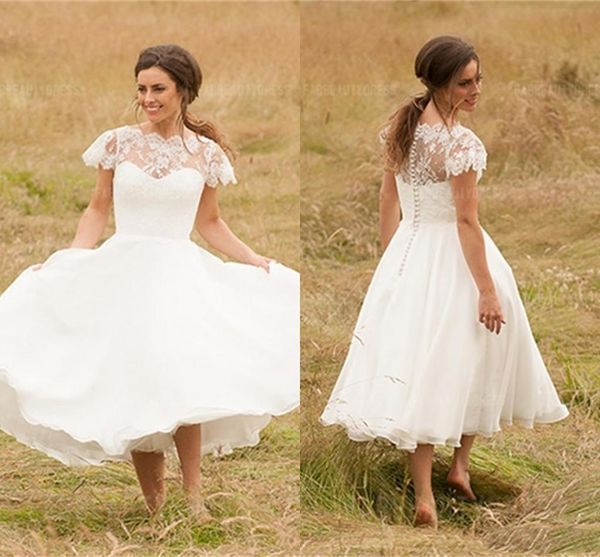 vintage tea length wedding dresses sheer neck lace applique cap sleeve plus size country garden a line bridal gowns, White
vintage tea length wedding dresses sheer neck lace applique cap sleeve plus size country garden a line bridal gowns, White