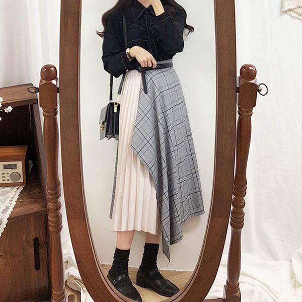 patchwork plaid high waist irregular a-line skirt mori girlspring, Black
patchwork plaid high waist irregular a-line skirt mori girlspring, Black
