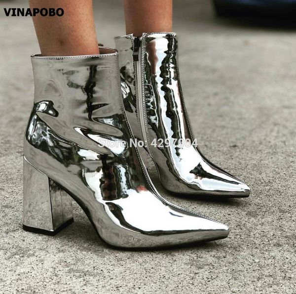 2018 new women mirror leather boots pointed toe boots women party shoes chunky heel dress shoes silver gold color booties, Black
2018 new women mirror leather boots pointed toe boots women party shoes chunky heel dress shoes silver gold color booties, Black