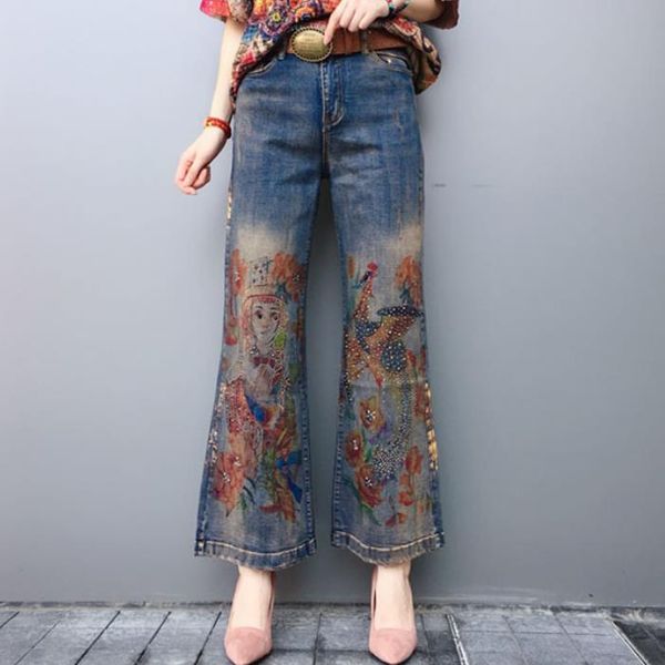 2019 spring new fashion women birds flowers printed casual high waist wide leg painted jeans lady beautiful jeans plus size, Blue
2019 spring new fashion women birds flowers printed casual high waist wide leg painted jeans lady beautiful jeans plus size, Blue