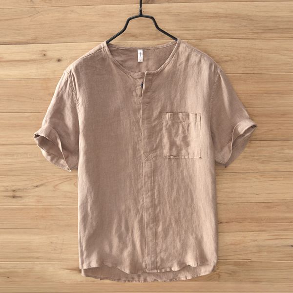 men summer fashion japan linen vintage solid color stand collar short sleeve pockets t-shirt male casual thin pullover tee, White;black
men summer fashion japan linen vintage solid color stand collar short sleeve pockets t-shirt male casual thin pullover tee, White;black