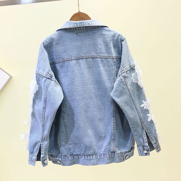 white three-dimensional flower denim jacket 2019 fashion spring autumn jacket women loose beaded diamond denim outwear sl161, Black;brown
white three-dimensional flower denim jacket 2019 fashion spring autumn jacket women loose beaded diamond denim outwear sl161, Black;brown