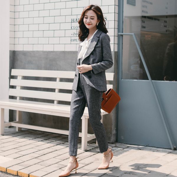 fashion spring and autumn grey two pcs set straight office lady elegant female suit women, Black;brown
fashion spring and autumn grey two pcs set straight office lady elegant female suit women, Black;brown