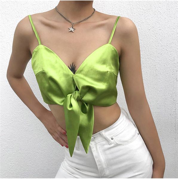women sleeveless v neck tank crop fluorescent green chest wrap bra tied bow blouse for party club stage performance, White
women sleeveless v neck tank crop fluorescent green chest wrap bra tied bow blouse for party club stage performance, White