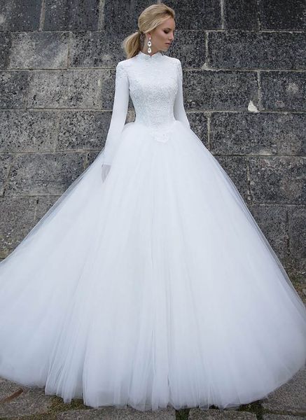 lace high neck long sleeves a-line wedding dresses modest tulle bridal gowns 2020 formal soft robe de marriage, White
lace high neck long sleeves a-line wedding dresses modest tulle bridal gowns 2020 formal soft robe de marriage, White
