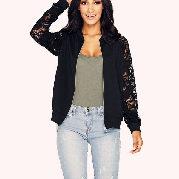 autumn casual womens jackets ladies lace patchwork jacket zipper front stand collar long sleeve basic jacket female coat outwear, Black;brown
autumn casual womens jackets ladies lace patchwork jacket zipper front stand collar long sleeve basic jacket female coat outwear, Black;brown