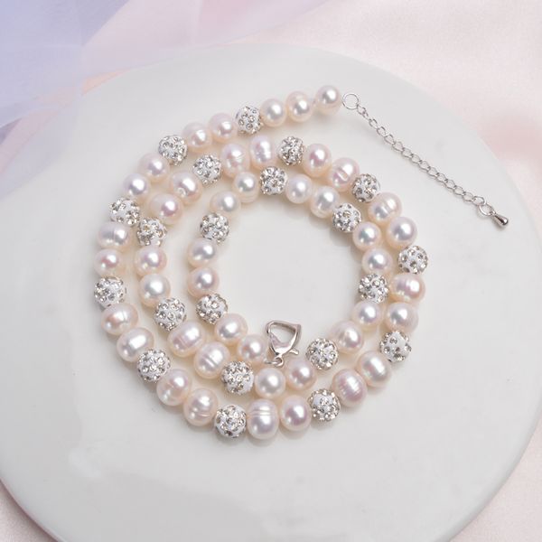 ashiqi 2019 real natural freshwater pearl necklace with white clay zircon ball jewelry for women gifts, Silver
ashiqi 2019 real natural freshwater pearl necklace with white clay zircon ball jewelry for women gifts, Silver