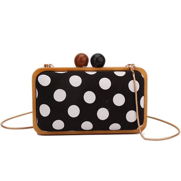 

vintage polka dot design messenger bag women wood style women's party clutch bag chains purse ladies mini shoulder flap chic