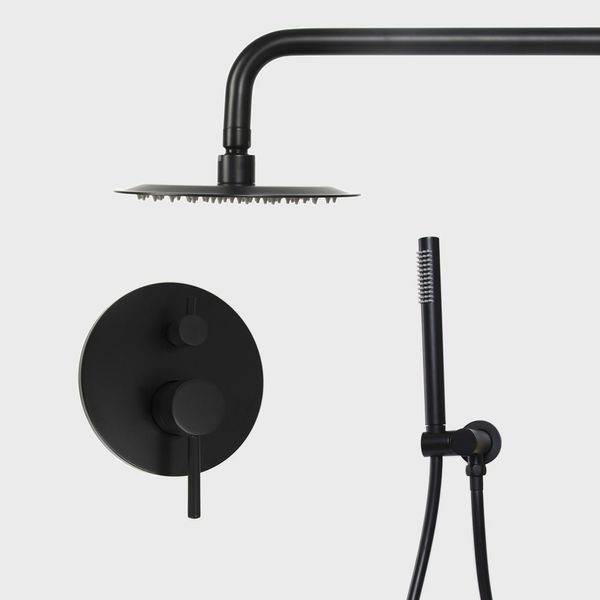 

Quality Brass Black Bathroom Shower Set Wall Or Ceiling Mount 8/10/12 Inch Ultrathin Rain Shower Head Bath Faucet PVC Hose