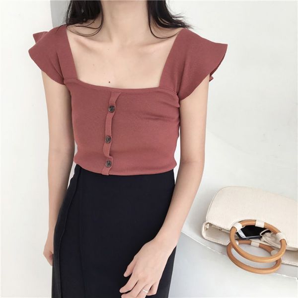 women solid color sleeveless knitted female tank slim button woman petal sleeve tank, White
women solid color sleeveless knitted female tank slim button woman petal sleeve tank, White