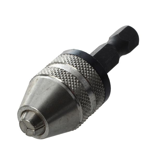 silver+black 6mm keyless drill bit chuck quick change adapter converter hex shank 
silver+black 6mm keyless drill bit chuck quick change adapter converter hex shank