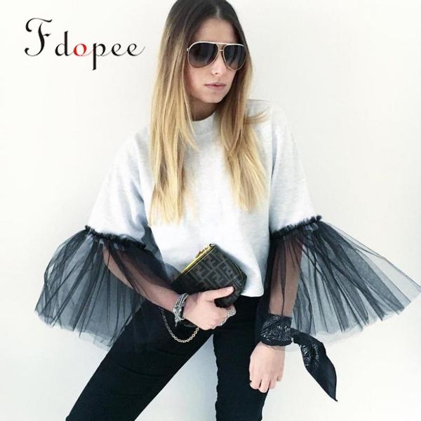 2019 hoodies fashion simple casual joker horn sleeve o-neck solid color splicing mesh short paragraph loose comfort women top, Black
2019 hoodies fashion simple casual joker horn sleeve o-neck solid color splicing mesh short paragraph loose comfort women top, Black