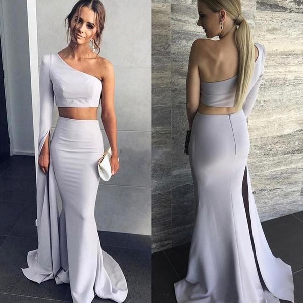 modest two piece mermaid prom dresses one shoulder long sleeves satin silver mermaid evening dresses formal party dresses ed1351, Black;red
modest two piece mermaid prom dresses one shoulder long sleeves satin silver mermaid evening dresses formal party dresses ed1351, Black;red