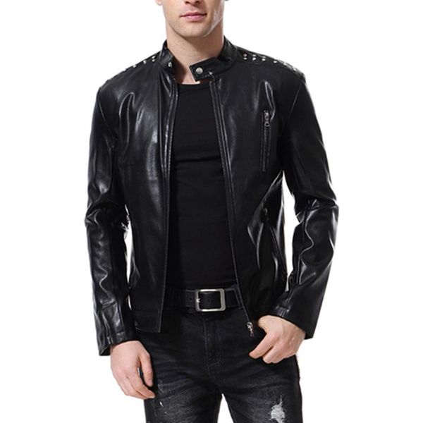 men's fur & faux fall 2021 rivet decoration locomotive garment washed leather jacket, Black
men's fur & faux fall 2021 rivet decoration locomotive garment washed leather jacket, Black