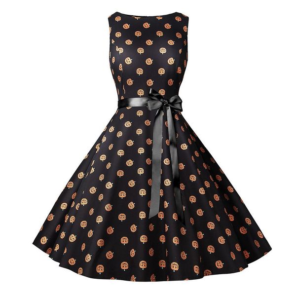 womens saints day casual dresses fashion autumn pumpkin head print sashes womens dresses fashion females clothing, Black;gray