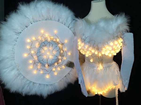 white feather led lumious stage costume singer dancer women gogo show party wear, Black;red
white feather led lumious stage costume singer dancer women gogo show party wear, Black;red