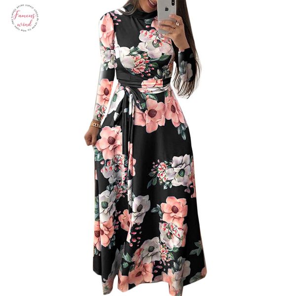 women summer dress elegant long sleeve party dress boho floral print maxi dress stand collar bandage casual dresses vestidos, Black;gray
women summer dress elegant long sleeve party dress boho floral print maxi dress stand collar bandage casual dresses vestidos, Black;gray