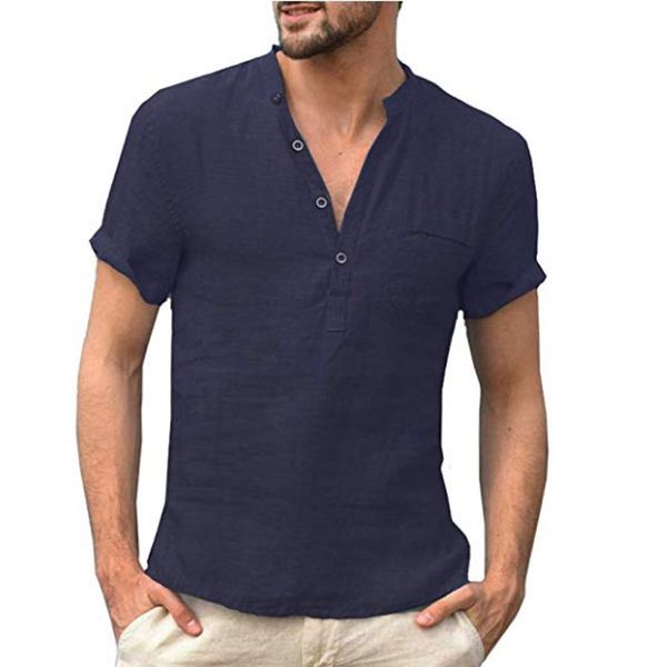men baggy stand collar short sleeve shirt buttons casual beach party blouse, White;black
men baggy stand collar short sleeve shirt buttons casual beach party blouse, White;black