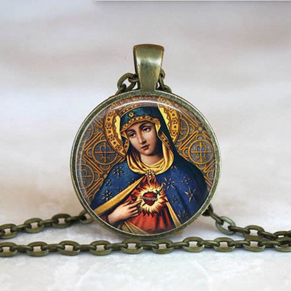 virgin mary and baby jesus christian catholicism jewelry bronze necklace blessed mother religious art glass dome pendant gift, Silver
virgin mary and baby jesus christian catholicism jewelry bronze necklace blessed mother religious art glass dome pendant gift, Silver