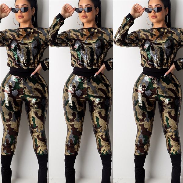 sequins camouflage womens designer tracksuits 2 piece pants casual slim long sleeved crew neck sports fashion womens tracksuits, White
sequins camouflage womens designer tracksuits 2 piece pants casual slim long sleeved crew neck sports fashion womens tracksuits, White