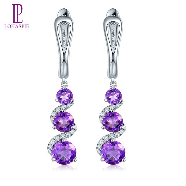 

drop dangle earrings 2.83ct round natural gemstone african purple amethyst solid 925 sterling silver white gold plated for women's gift, Black