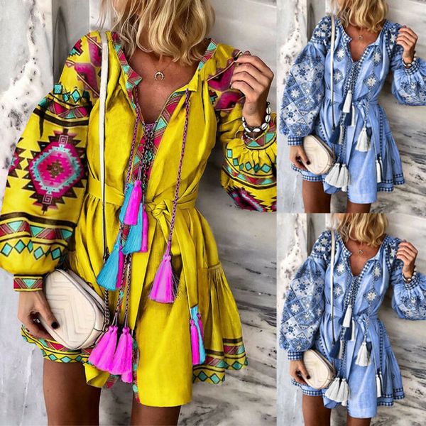 women boho floral long sleeve short dress ladies v neck ethnic style midi dress, Black;gray
women boho floral long sleeve short dress ladies v neck ethnic style midi dress, Black;gray