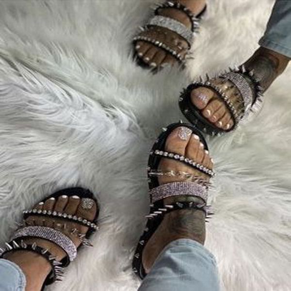 2020 new women's shoes fashion rivet slippers rhinestone slides beach sandals comfortable flat flip flops large size 10, Black
2020 new women's shoes fashion rivet slippers rhinestone slides beach sandals comfortable flat flip flops large size 10, Black