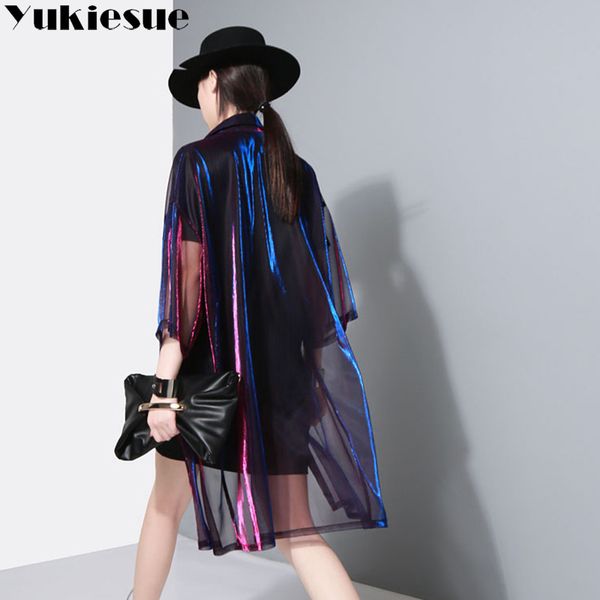 transparent coat for women laser lapel collar three quarter sleeve long windbreaker 2018 spring summer tide outerwear., Black;brown
transparent coat for women laser lapel collar three quarter sleeve long windbreaker 2018 spring summer tide outerwear., Black;brown